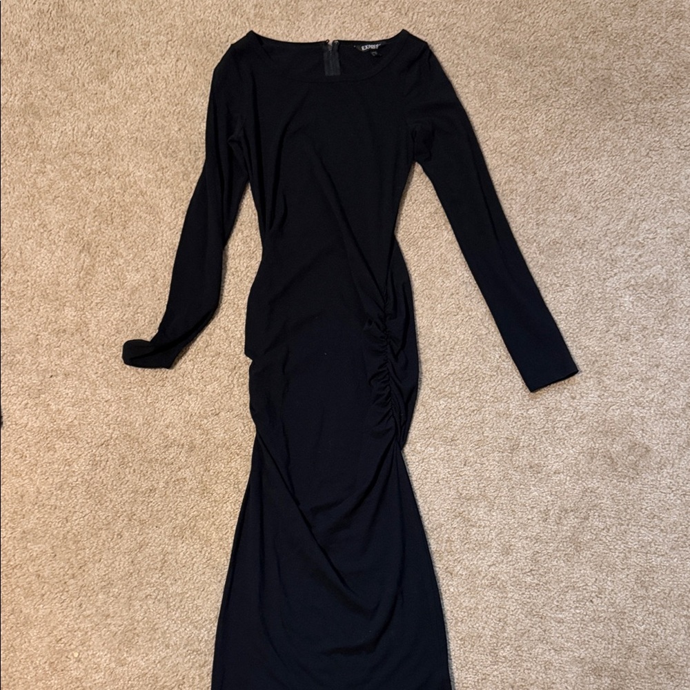 Express Black Long Sleeve Ruched Maxi Dress